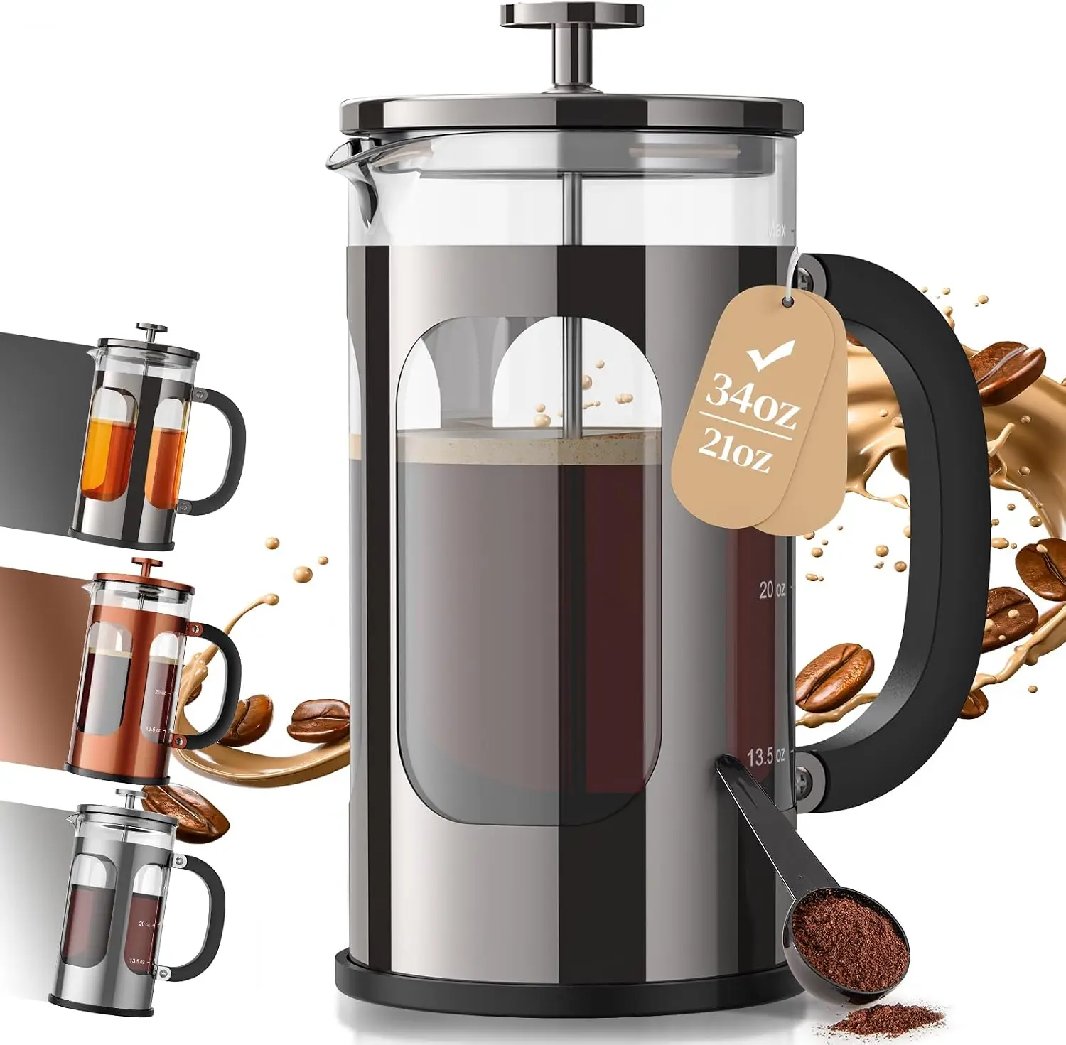 Travel Kitchen Accessories - French Press Coffee Maker 34oz, No