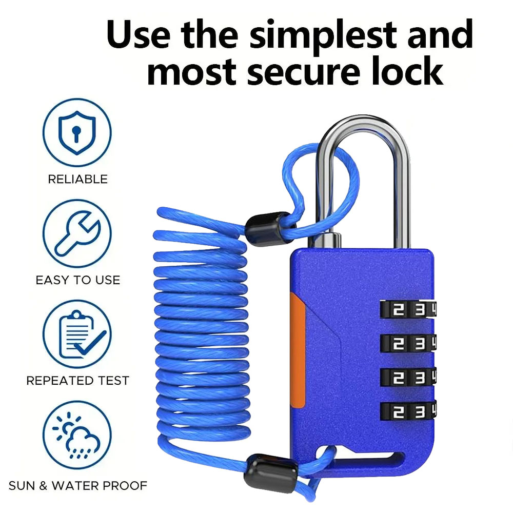 Cable Lock Combination - 4 Digit Combination Padlock with Retractable
