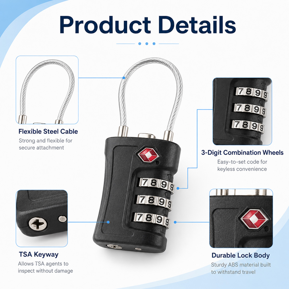 TSA Approved Luggage Lock 3 Di - огляд і ціна Cable Lock Combination